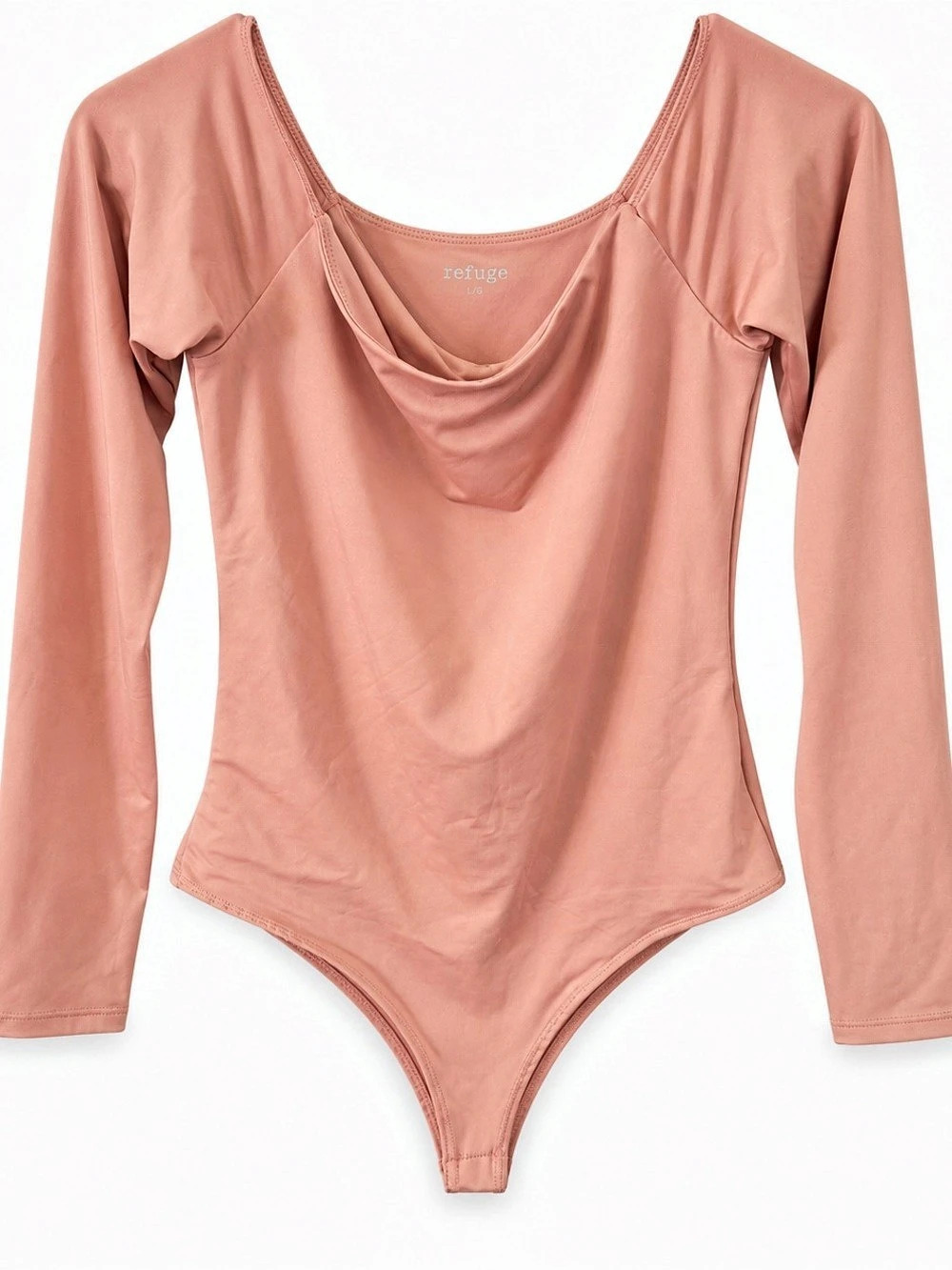 Refuge Long Sleeve Draped Neck Bodysuit in Pink